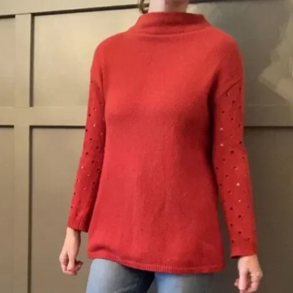 Anthropologie Moth Ceres Mock Neck Sweater Burnt Orange Cashmere Blend Size XS - Picture 1 of 9